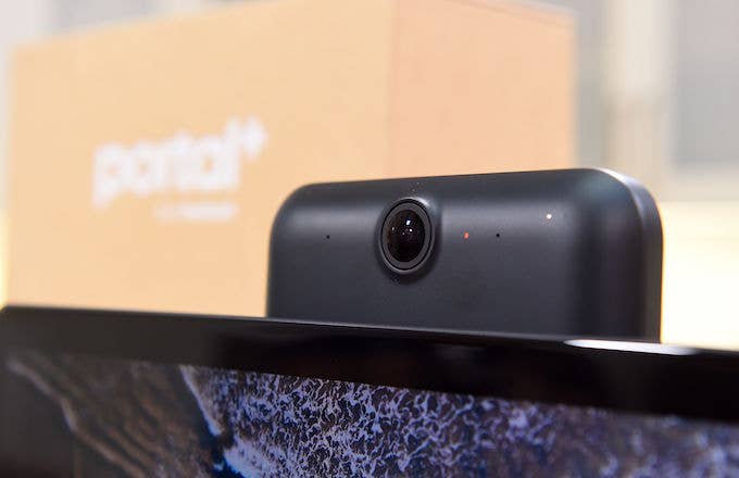 The camera of a Facebook Portal+ product is seen on display.