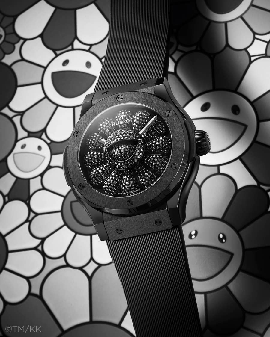 takashi murakami & hublot enclose jeweled smiling flower in 13 black  ceramic watches