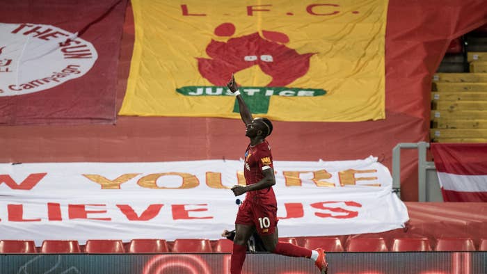 Sadio Mane celebrate after scoring goal during the Premier League match.