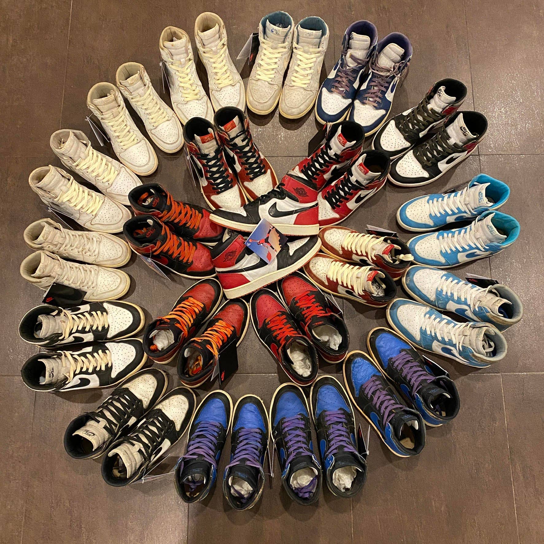 Overview shot of Tye Engmann's sneaker collection