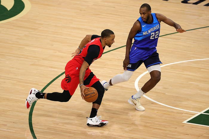 Norman Powell playing while wearing his AND1 sneakers