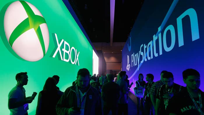 Microsoft XBox and Sony PlayStation exhibits at E3.