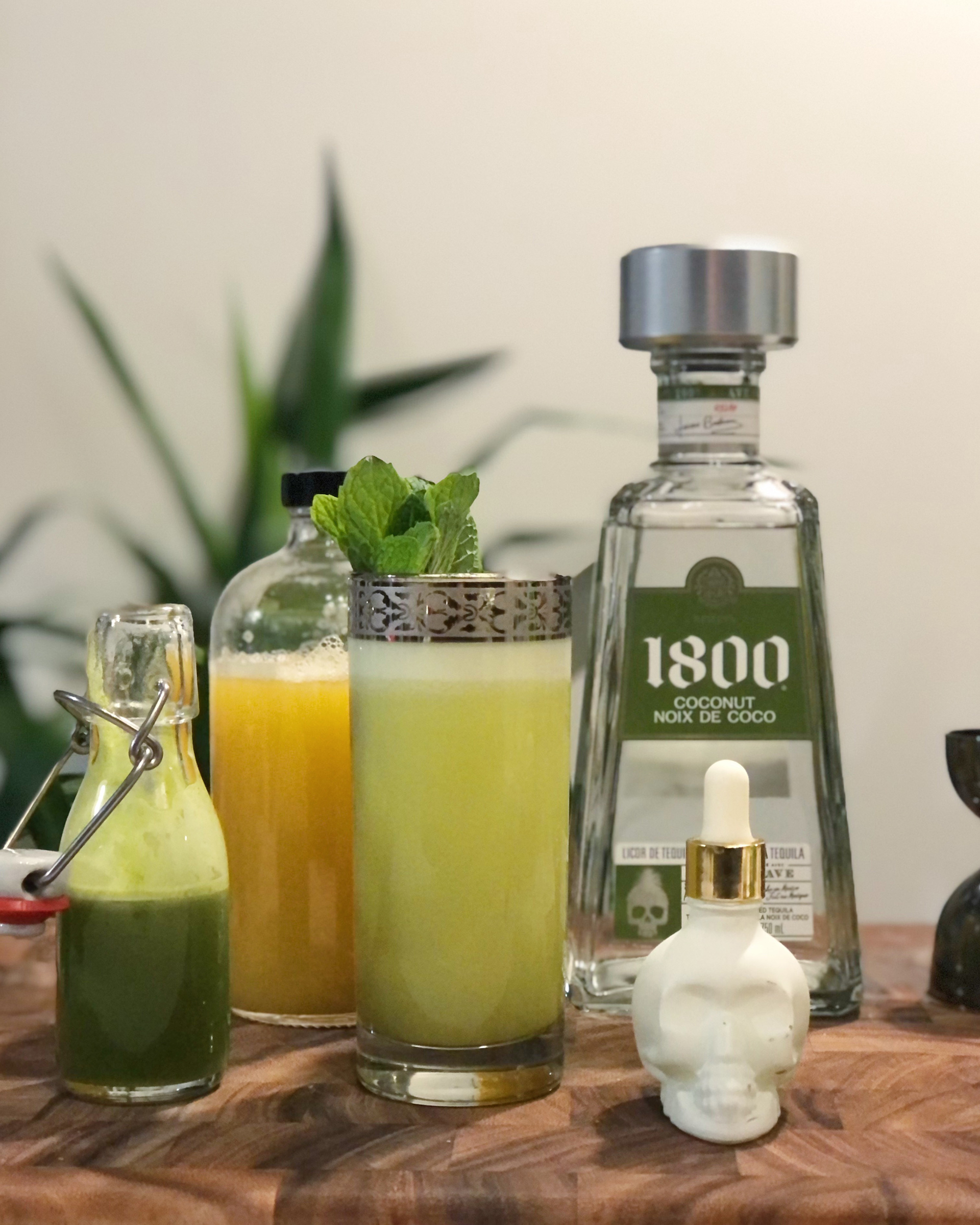 1800 Coconut alongside a Matcha Colada cocktail