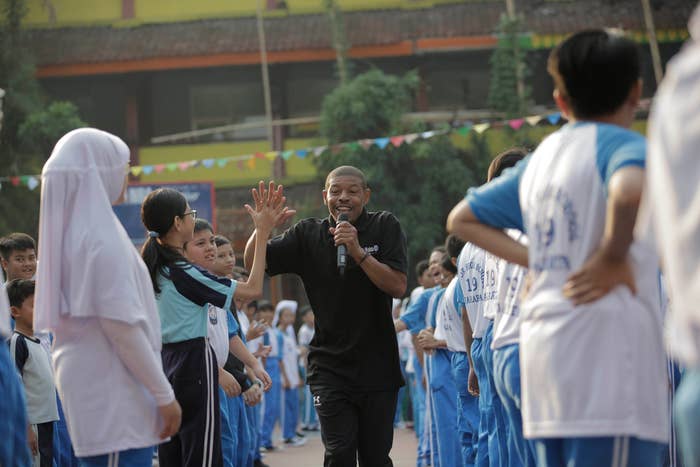Former NBA player Muggsy Bogues at a Jr. NBA clinic in South East Asia