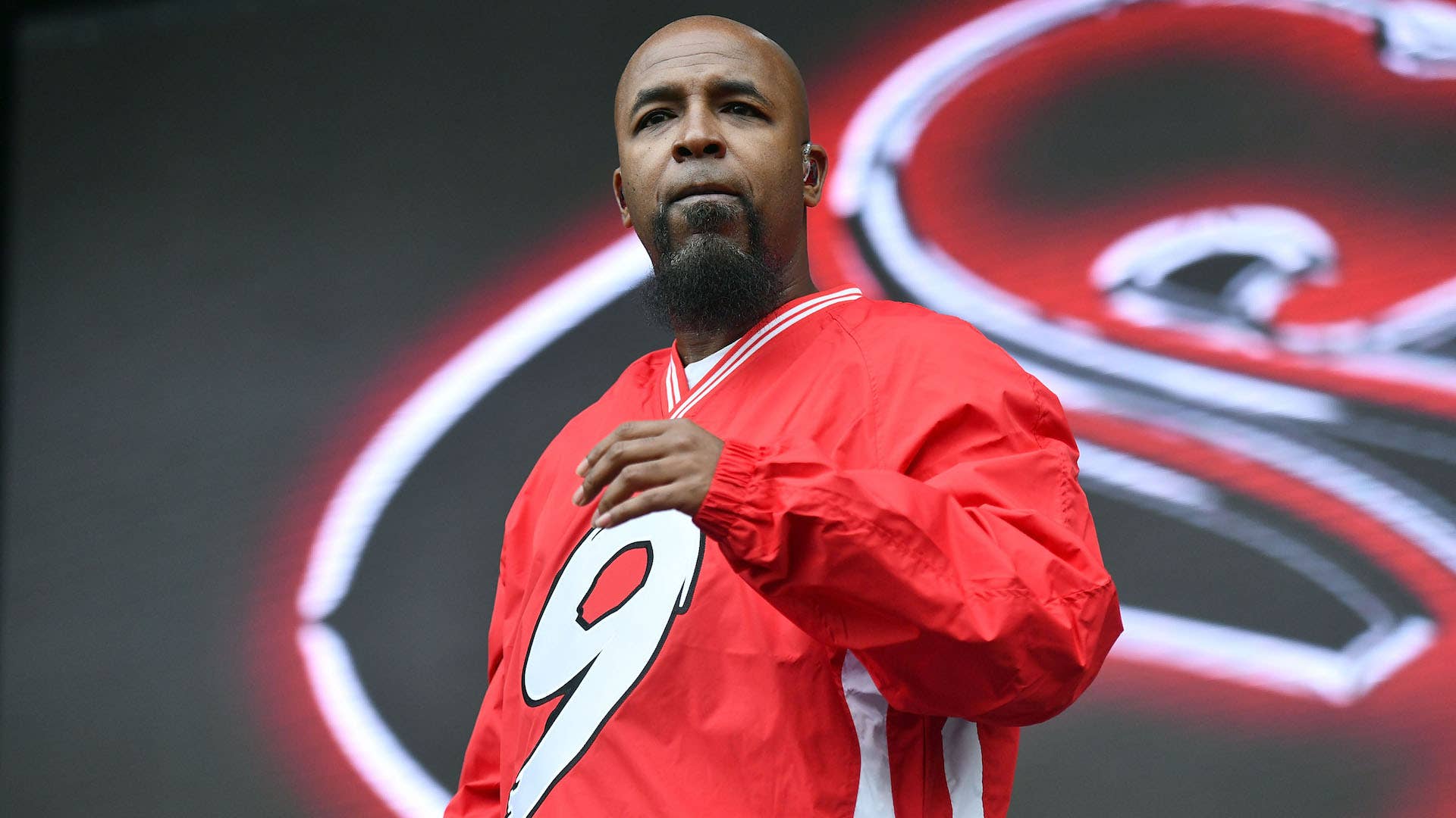 Tech N9ne performs onstage during the Power 106 Powerhouse festival.