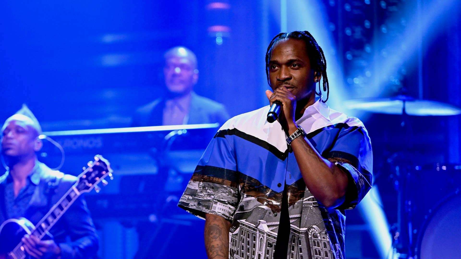 Musical guest Pusha T performs with The Roots