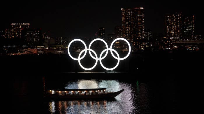 The Olympic rings are seen at Tokyo&#x27;s Odaiba district.