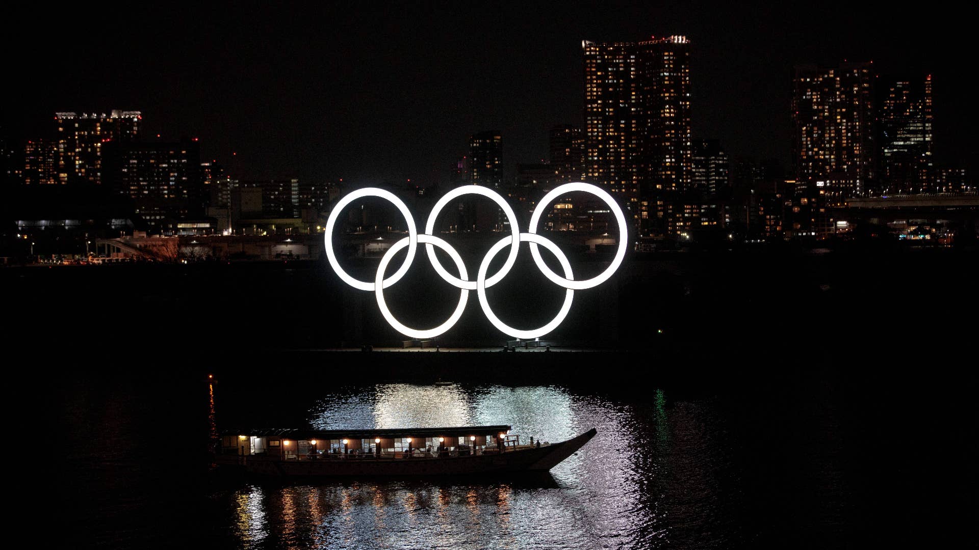 The Olympic rings are seen at Tokyo's Odaiba district.