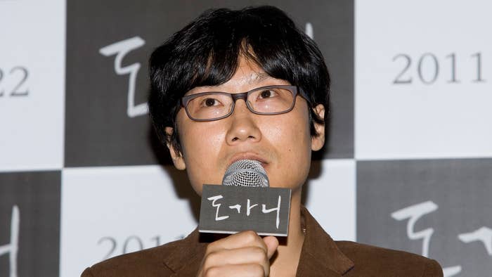 &#x27;Squid Game&#x27; director Hwang Dong-Hyuk speaks with reporters.