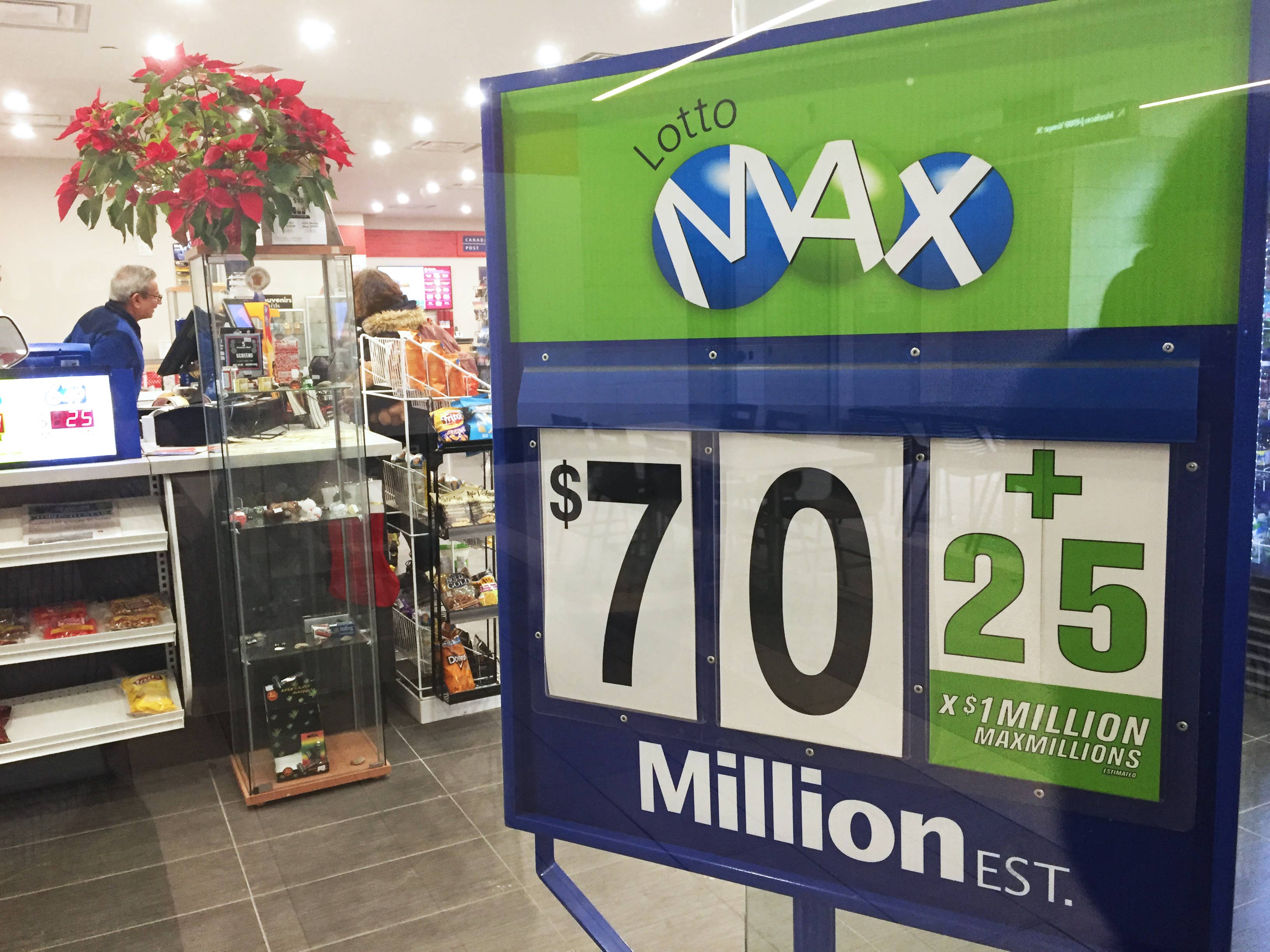 Lotto Max jackpot sign at store
