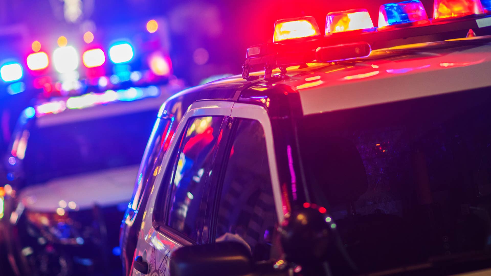 A stock photo of police lights at night