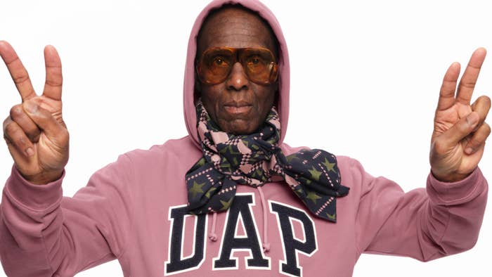 Dapper Dan is seen wearing a Gap collab hoodie