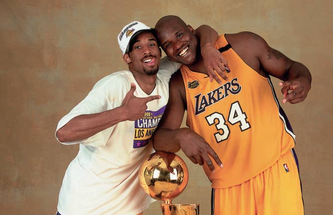 Shaquille O&#x27;Neal #34 and Kobe Bryant #8