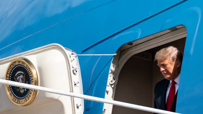 Donald Trump steps off Air Force One as he arrives at Palm Beach International Airport