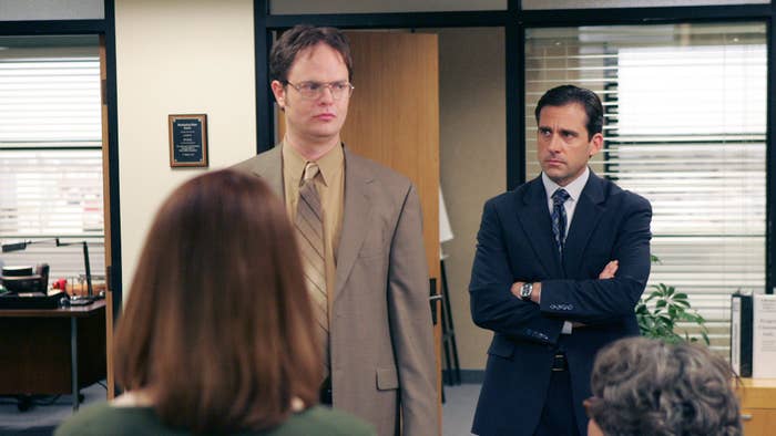 Steve Carell and Rainn Wilson in a photo from the set of &#x27;The Office&#x27;