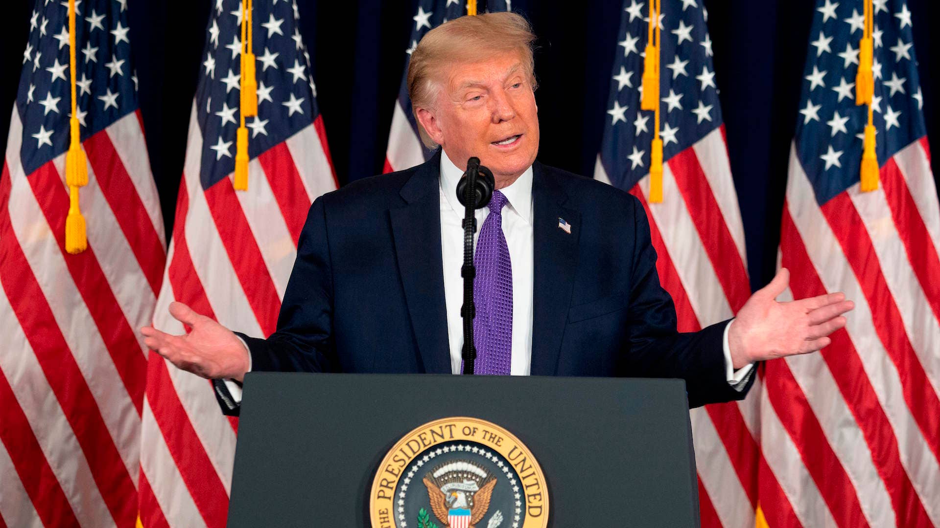 Donald Trump speaks during a press conference in Bedminster, New Jersey.