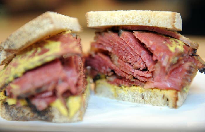 smoked meat sandwich sliced