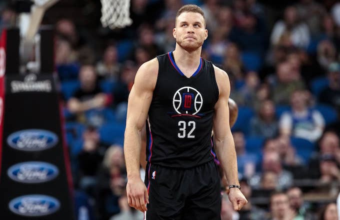 Blake Griffin stares out into the crowd in disbelief.