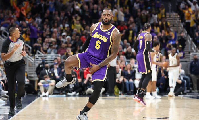 LeBron James celebrating during November game against Indiana Pacers