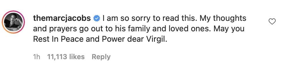 Marc Jacobs comments on passing of Virgil Abloh
