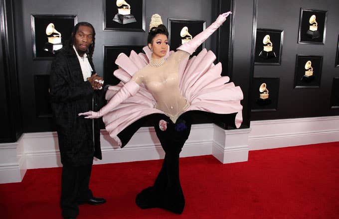 Cardi B and Offset on the red carpet for the Grammys.