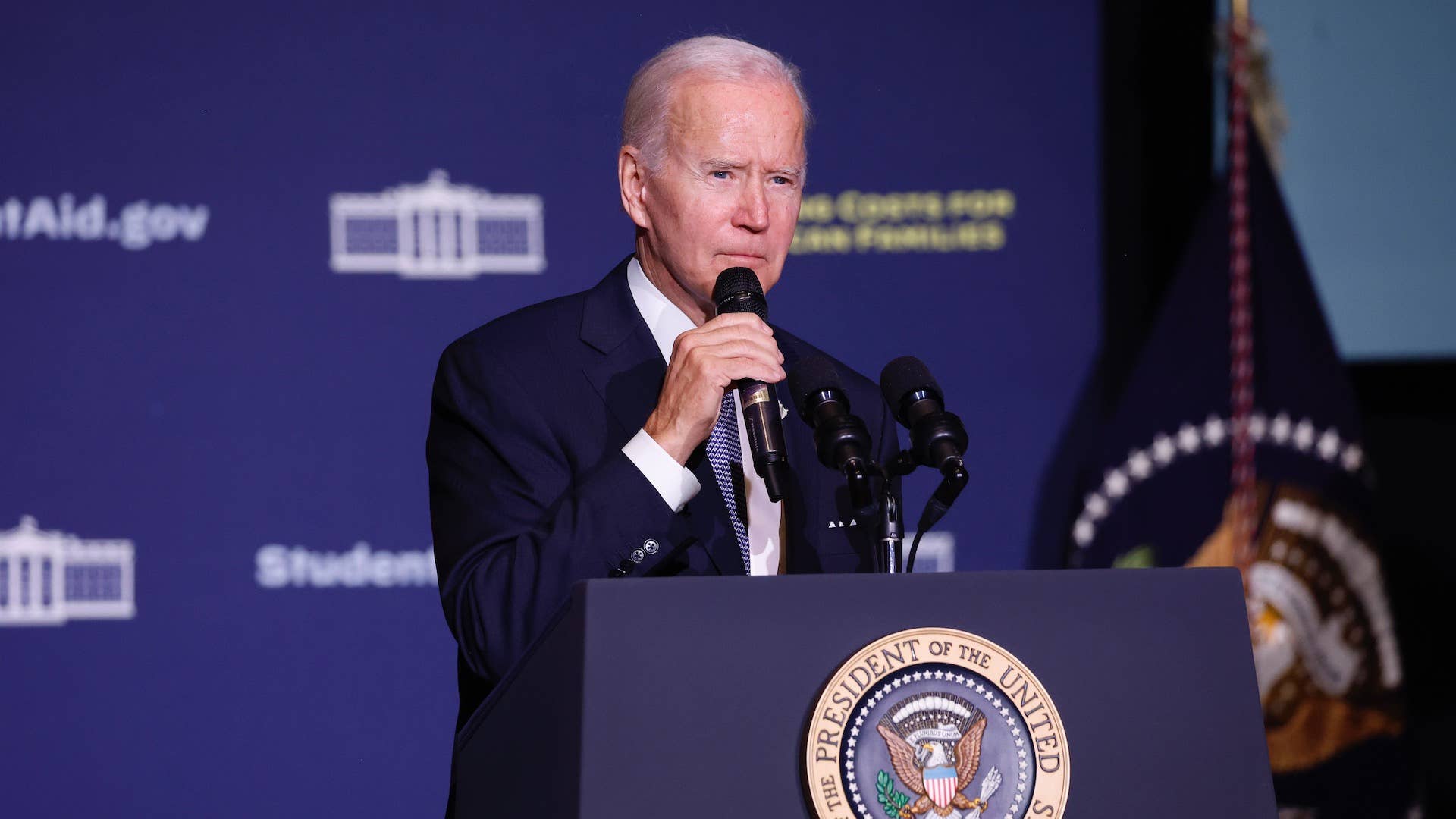 U.S. President Joe Biden gives remarks on student debt relief at Delaware State University