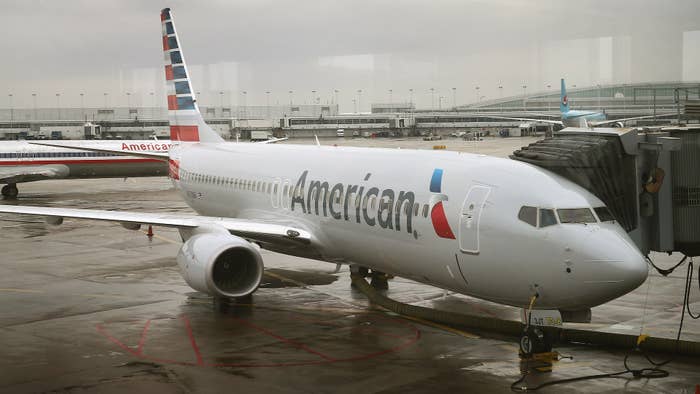 Photograph of American Airlines plane at gate