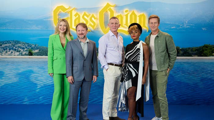 Actors Kate Hudson, director Rian Johnson, Daniel Craig, Janelle Monae and Edward Norton