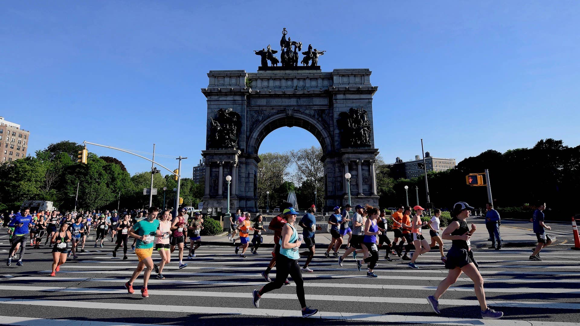 The 2019 Popular Brooklyn Half Marathon passes by Grand Army Plaza