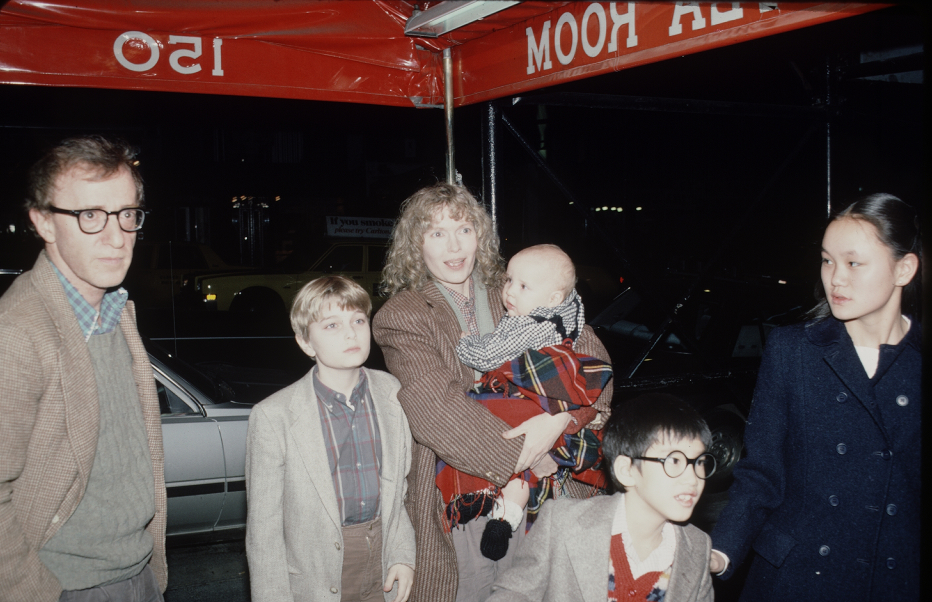 Woody Allen with Mia Farrow and children, including Soon Yi Previn