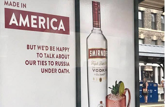 A Smirnoff ad pops up at a train station in New York.