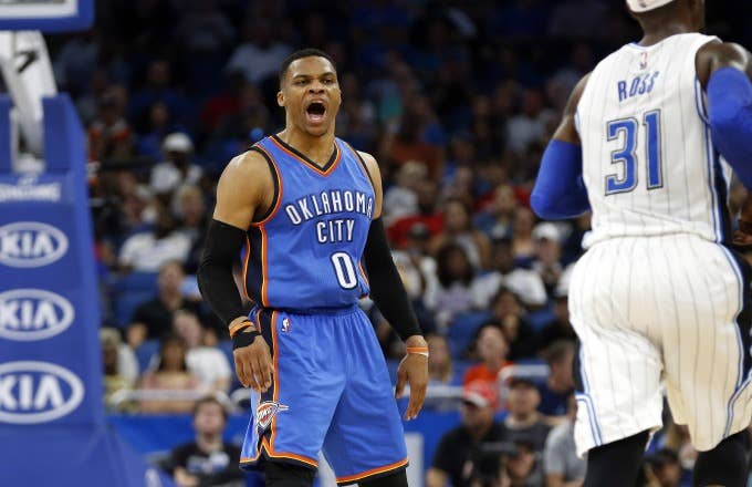 Russell Westbrook yells during a game against the Magic.