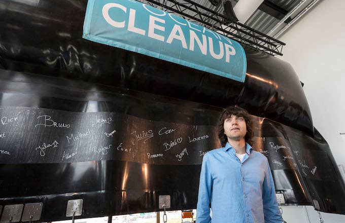 Boyan Slat poses during the unveiling of the Ocean Clean Up North Sea Prototype.
