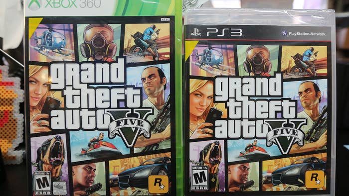 Copies of Grand Theft Auto V are displayed at the 8 Bit &amp; Up video games shop.