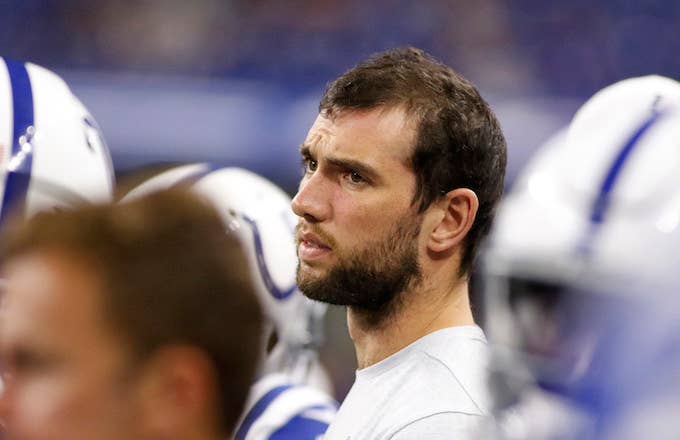 Andrew Luck on the sidelines during the preseason game.