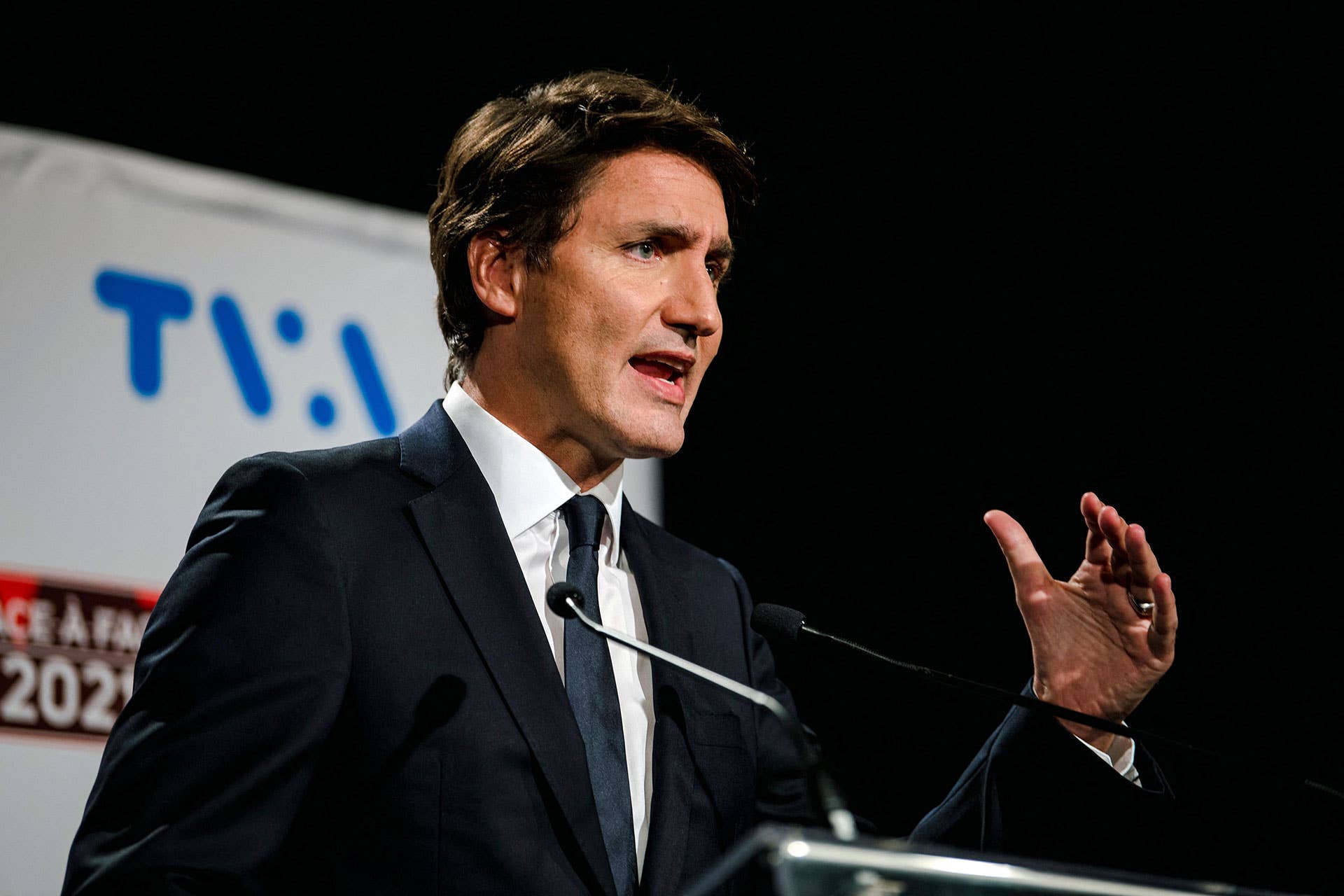 Trudeau speaks during debate