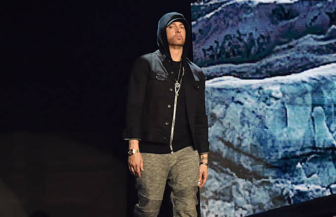 Eminem performs on stage during the MTV EMAs 2017.