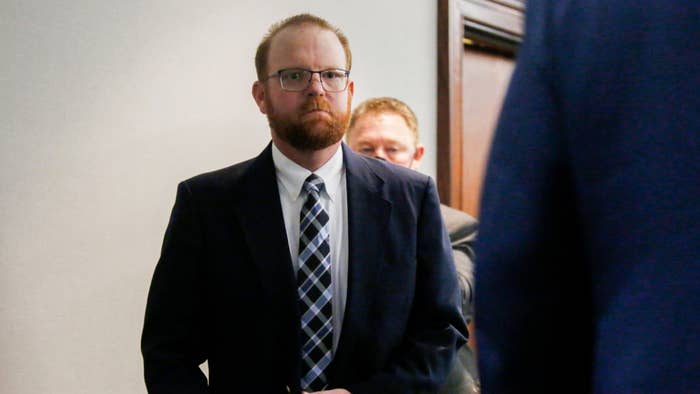 Travis McMichael is pictured in court.