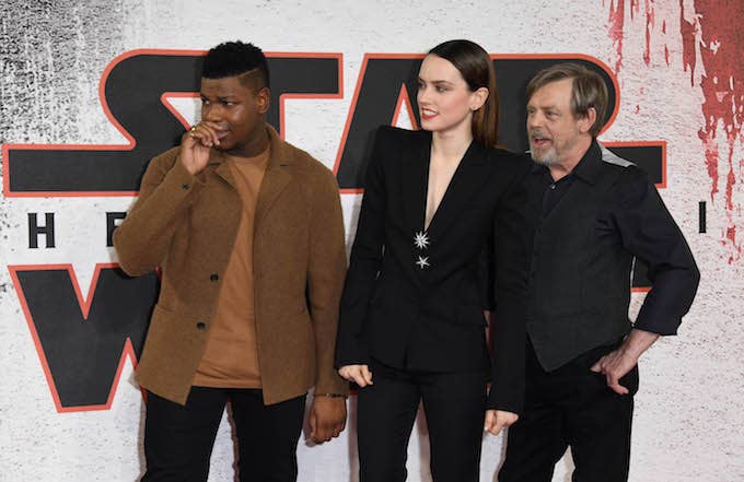 John Boyega, Daisy Ridley and Mark Hamill