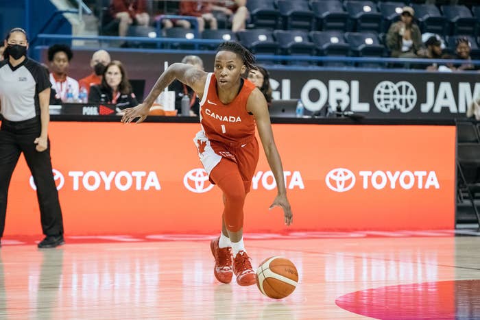 Canadian women play basketball at GLOBL JAM