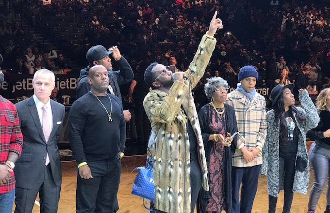 Diddy addresses Brooklyn Nets crowd during &quot;Biggie Night.&quot;