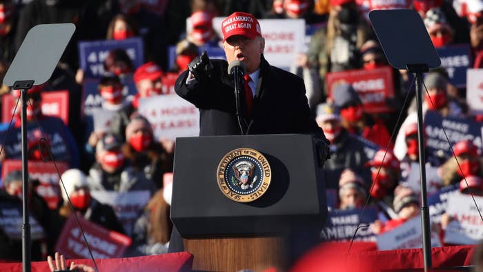 President Donald Trump speaks at a rally on November 02, 2020 in Avoca, Pennsylvania