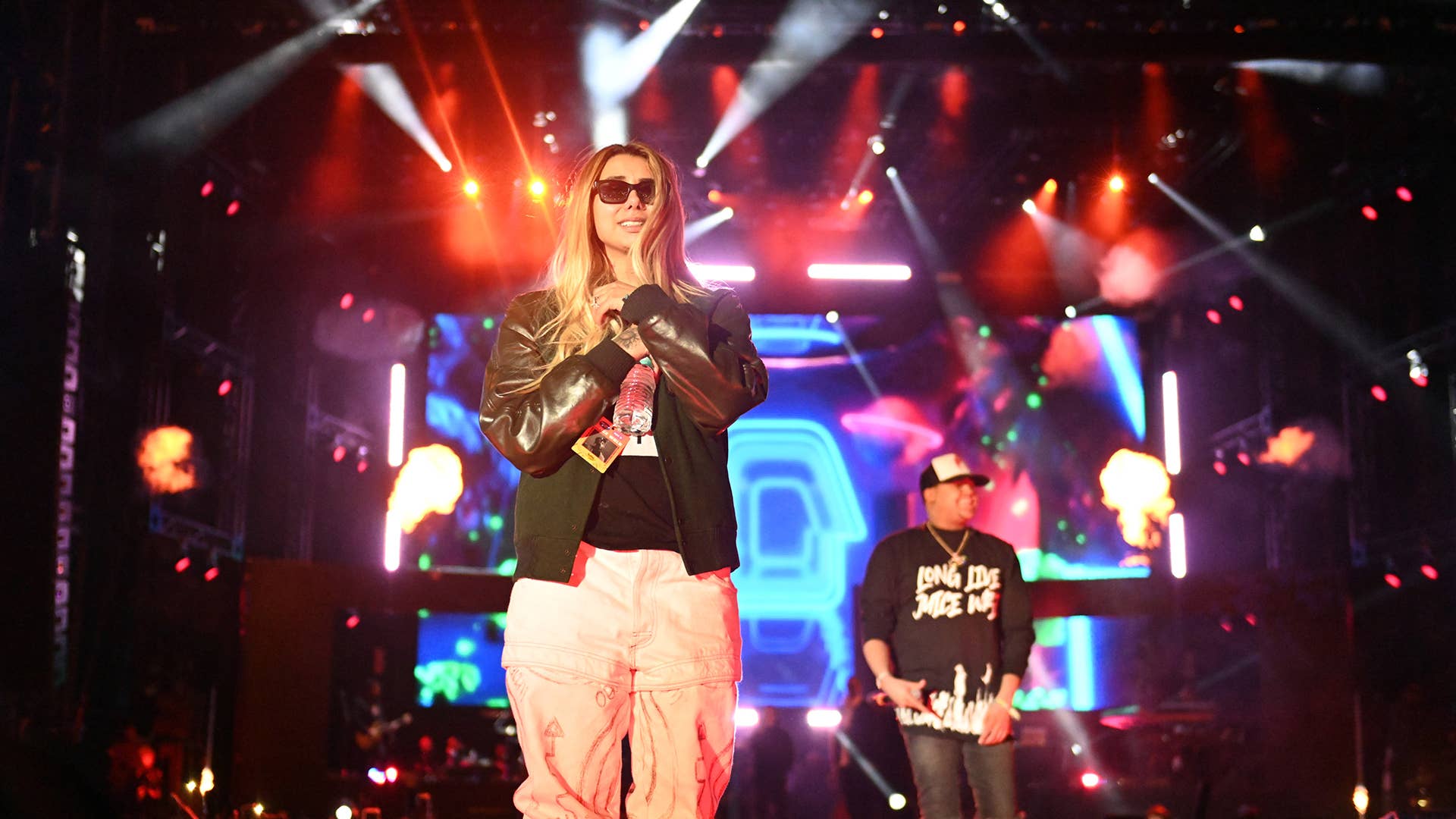 Ally Lotti speaks onstage during the Juice WRLD tribute performance during day 2 of the Rolling Loud Festival