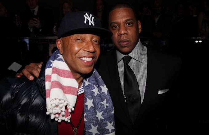 Russell Simmons and Jay Z attend the grand re opening of Jay Z's 40/40 Club