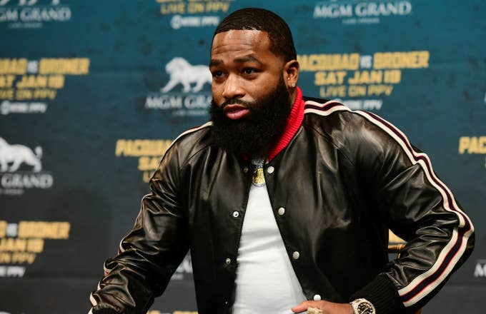 Adrien Broner speaks to the audience during a press conference