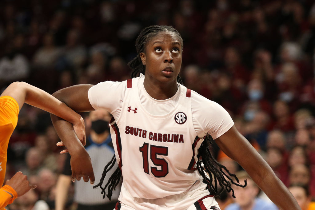 Laeticia Amihere in a South Carolina jersey