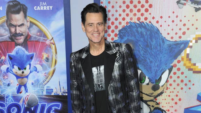 Jim Carrey is pictured at a Sonic movie event