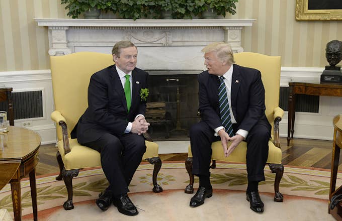 Ireland&#x27;s prime minister, left, speaks with U.S. President Donald Trump