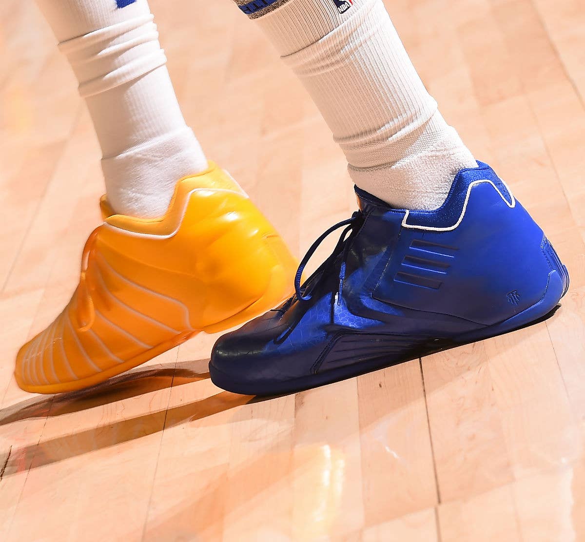 Nick Young Adidas TMac 3 Mismatched Warriors PE On Foot