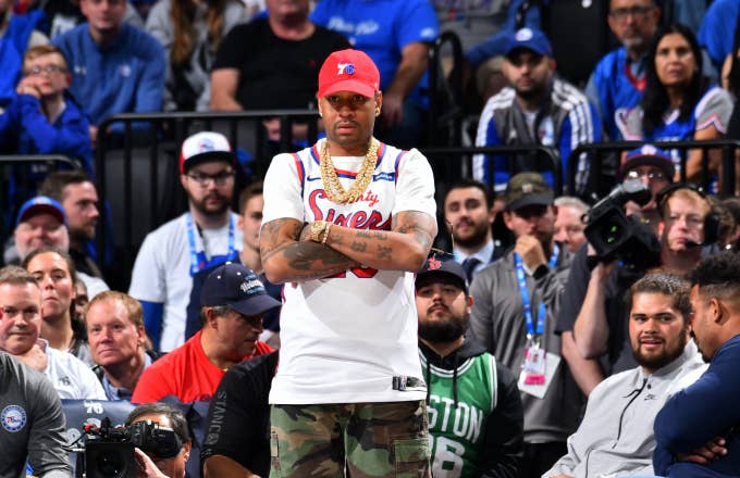 Allen Iverson, attends a game between the Boston Celtics and the Philadelphia 76ers